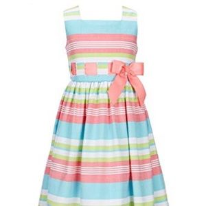 Pink/Green Multi Striped Linen Party Dress